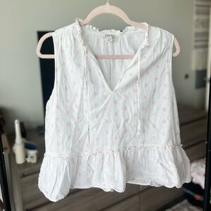 J. Crew White and Pink Polka Dot Blouse